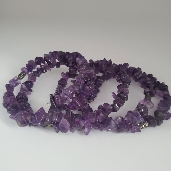 Spiral Amethyst Bracelet Gemchip Polished Stones Beachy Resortwear - Picture 6 of 6